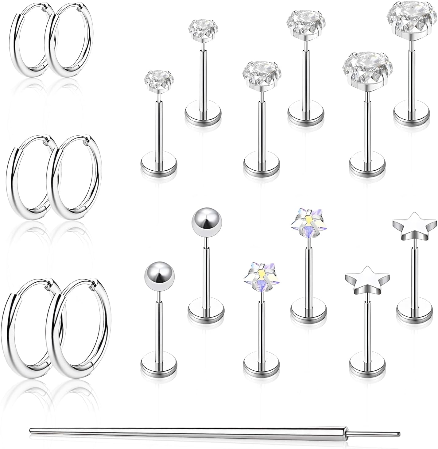 Threadless Flat Back Stud Earrings Tragus Helix Piercing Jewelry - main view