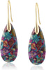 Stone Fishhoop Dangle Drop Earrings Statement Gold silver earrings - Rainbow Blue - Gold Hook