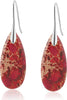 Stone Fishhoop Dangle Drop Earrings Statement Gold silver earrings - Red - Silver Hook