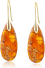 Stone Fishhoop Dangle Drop Earrings Statement Gold silver earrings - Orange Gold Hook