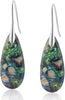Stone Fishhoop Dangle Drop Earrings Statement Gold silver earrings - Green Blue-Silver Hook