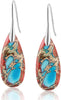 Stone Fishhoop Dangle Drop Earrings Statement Gold silver earrings - Red Blue - Silver Hook