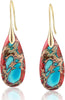 Stone Fishhoop Dangle Drop Earrings Statement Gold silver earrings - Red Blue - Golden Hook