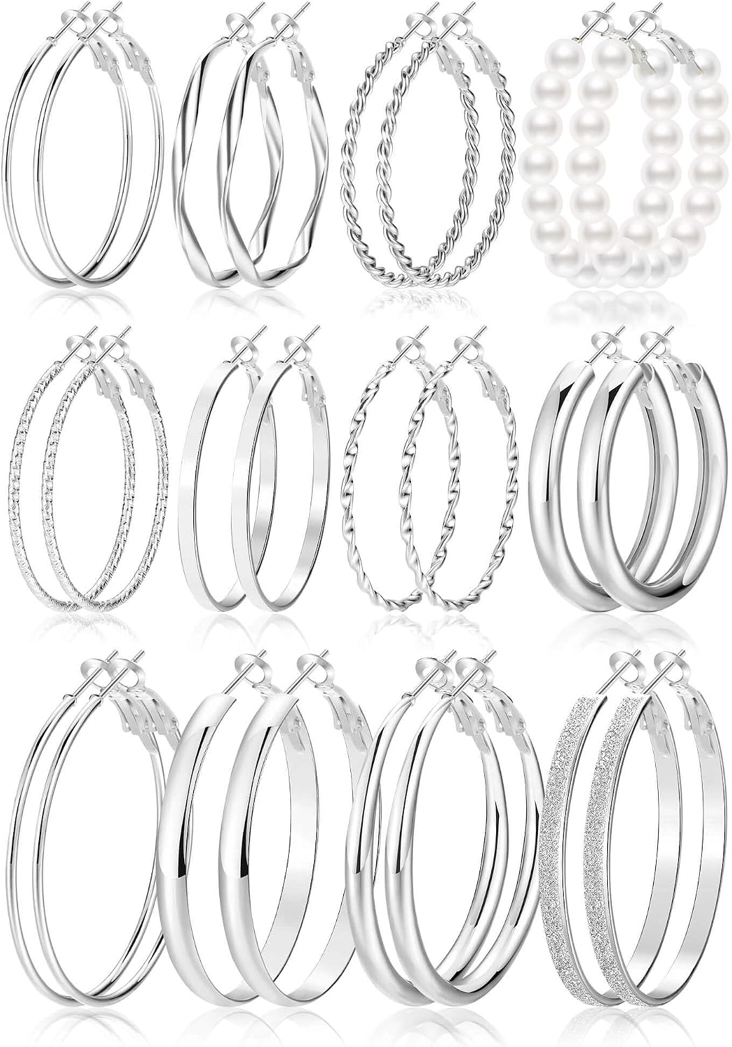 12 Pairs Gold Hoop Earrings Set for Women, Fashion Jewelry Gifts 40mm/50mm - main view