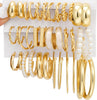12 Pairs Gold Hoop Earrings Set for Women, Fashion Jewelry Gifts 40mm/50mm - Pearl Gold