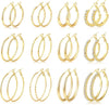 12 Pairs Gold Hoop Earrings Set for Women, Fashion Jewelry Gifts 40mm/50mm - Pale Gold
