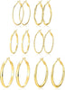 12 Pairs Gold Hoop Earrings Set for Women, Fashion Jewelry Gifts 40mm/50mm - Bright Gold