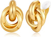 Gold Geometric Clip On Earrings for Women Chunky Gold Knot Link Clip Earrings Trendy Jewelry - Gold-C