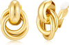 Gold Geometric Clip On Earrings for Women Chunky Gold Knot Link Clip Earrings Trendy Jewelry - Gold-E