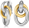 Gold Geometric Clip On Earrings for Women Chunky Gold Knot Link Clip Earrings Trendy Jewelry - Two Tone-A