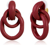 Gold Geometric Clip On Earrings for Women Chunky Gold Knot Link Clip Earrings Trendy Jewelry - Wine Red