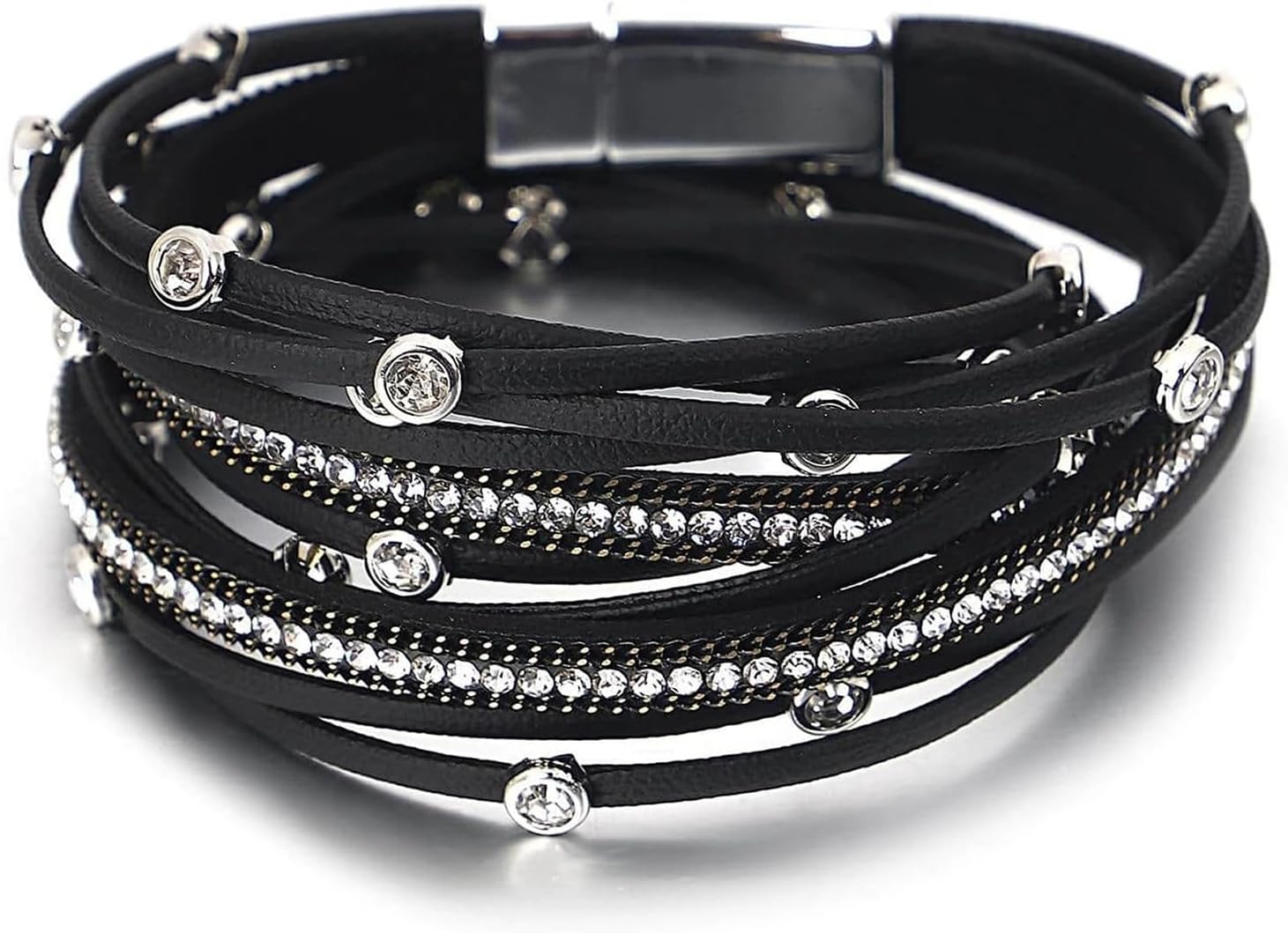 Leather Wrap Bracelet for Women Boho Western Layered Cuff Jewelry Stackable Bracelets Easy On Clasp Daily Wear Pairs with Boho Western Outfits - main view