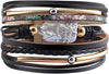 Leather Wrap Bracelet for Women Boho Western Layered Cuff Jewelry Stackable Bracelets Easy On Clasp Daily Wear Pairs with Boho Western Outfits - Black16