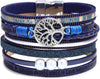 Leather Wrap Bracelet for Women Boho Western Layered Cuff Jewelry Stackable Bracelets Easy On Clasp Daily Wear Pairs with Boho Western Outfits - Blue4
