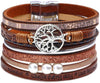 Leather Wrap Bracelet for Women Boho Western Layered Cuff Jewelry Stackable Bracelets Easy On Clasp Daily Wear Pairs with Boho Western Outfits - Brown6
