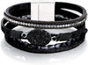 Leather Wrap Bracelet for Women Boho Western Layered Cuff Jewelry Stackable Bracelets Easy On Clasp Daily Wear Pairs with Boho Western Outfits - Black12