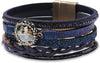 Leather Wrap Bracelet for Women Boho Western Layered Cuff Jewelry Stackable Bracelets Easy On Clasp Daily Wear Pairs with Boho Western Outfits - Blue5