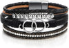 Leather Wrap Bracelet for Women Boho Western Layered Cuff Jewelry Stackable Bracelets Easy On Clasp Daily Wear Pairs with Boho Western Outfits - Black11