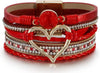 Leather Wrap Bracelet for Women Boho Western Layered Cuff Jewelry Stackable Bracelets Easy On Clasp Daily Wear Pairs with Boho Western Outfits - Red