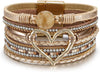 Leather Wrap Bracelet for Women Boho Western Layered Cuff Jewelry Stackable Bracelets Easy On Clasp Daily Wear Pairs with Boho Western Outfits - Gold1