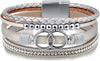 Leather Wrap Bracelet for Women Boho Western Layered Cuff Jewelry Stackable Bracelets Easy On Clasp Daily Wear Pairs with Boho Western Outfits - Silver2