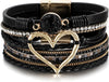 Leather Wrap Bracelet for Women Boho Western Layered Cuff Jewelry Stackable Bracelets Easy On Clasp Daily Wear Pairs with Boho Western Outfits - Black1