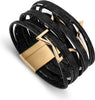 Leather Wrap Bracelet for Women Boho Western Layered Cuff Jewelry Stackable Bracelets Easy On Clasp Daily Wear Pairs with Boho Western Outfits - Black