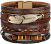 Leather Wrap Bracelet for Women Boho Western Layered Cuff Jewelry Stackable Bracelets Easy On Clasp Daily Wear Pairs with Boho Western Outfits - Brown3