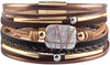 Leather Wrap Bracelet for Women Boho Western Layered Cuff Jewelry Stackable Bracelets Easy On Clasp Daily Wear Pairs with Boho Western Outfits - Brown4
