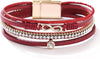 Leather Wrap Bracelet for Women Boho Western Layered Cuff Jewelry Stackable Bracelets Easy On Clasp Daily Wear Pairs with Boho Western Outfits - Red2
