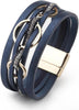 Leather Wrap Bracelet for Women Boho Western Layered Cuff Jewelry Stackable Bracelets Easy On Clasp Daily Wear Pairs with Boho Western Outfits - Blue3