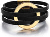 Leather Wrap Bracelet for Women Boho Western Layered Cuff Jewelry Stackable Bracelets Easy On Clasp Daily Wear Pairs with Boho Western Outfits - Black14