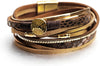 Leather Wrap Bracelet for Women Boho Western Layered Cuff Jewelry Stackable Bracelets Easy On Clasp Daily Wear Pairs with Boho Western Outfits - Brown5