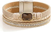 Leather Wrap Bracelet for Women Boho Western Layered Cuff Jewelry Stackable Bracelets Easy On Clasp Daily Wear Pairs with Boho Western Outfits - Beige1