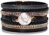 Leather Wrap Bracelet for Women Boho Western Layered Cuff Jewelry Stackable Bracelets Easy On Clasp Daily Wear Pairs with Boho Western Outfits - Black15