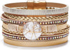 Leather Wrap Bracelet for Women Boho Western Layered Cuff Jewelry Stackable Bracelets Easy On Clasp Daily Wear Pairs with Boho Western Outfits - Gold4