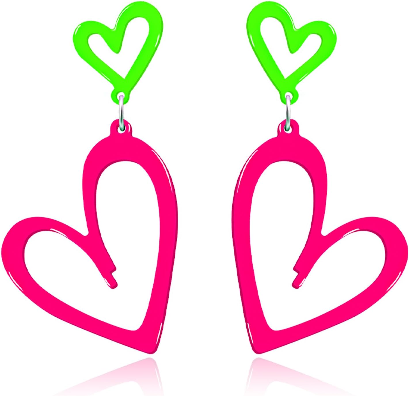 Neon Heart Earrings for Women Acrylic Neon Earrings 80s 90s Outfit for Women Glow Party Accessories Gifts Hot Pink Orange Green Yellow - main view