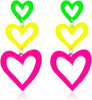 Neon Heart Earrings for Women Acrylic Neon Earrings 80s 90s Outfit for Women Glow Party Accessories Gifts Hot Pink Orange Green Yellow - 3-Hearts-neon