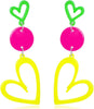 Neon Heart Earrings for Women Acrylic Neon Earrings 80s 90s Outfit for Women Glow Party Accessories Gifts Hot Pink Orange Green Yellow - 80s-Yellow