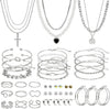 49 Pcs Gold Jewelry Set for Women Bohemian Jewelry - Silver