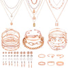 49 Pcs Gold Jewelry Set for Women Bohemian Jewelry - Rose Gold