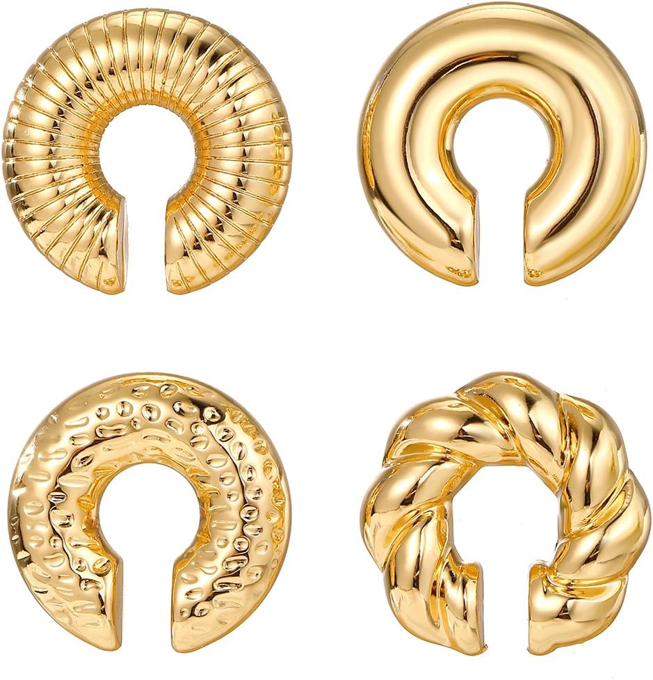 Chunky Gold Ear Cuffs for Women, Non Piercing Cartilage Earrings - main view