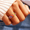 Rainbow Ring, Baguette Ring, Colorful Eternity Band Rings for Women, Emerald Cut Cubic Zirconia Cocktail Rings, Wedding Bands for Women, Colorful - view 2