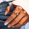 Rainbow Ring, Baguette Ring, Colorful Eternity Band Rings for Women, Emerald Cut Cubic Zirconia Cocktail Rings, Wedding Bands for Women, Colorful - view 4