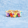 Rainbow Ring, Baguette Ring, Colorful Eternity Band Rings for Women, Emerald Cut Cubic Zirconia Cocktail Rings, Wedding Bands for Women, Colorful - view 5