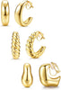3Pairs Clip on Earrings for Women Trendy Chunky Hoops Fake Earrings - Gold-Trendy