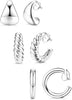 3Pairs Clip on Earrings for Women Trendy Chunky Hoops Fake Earrings - Silver-Stylish