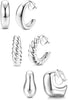 3Pairs Clip on Earrings for Women Trendy Chunky Hoops Fake Earrings - Silver-Trendy