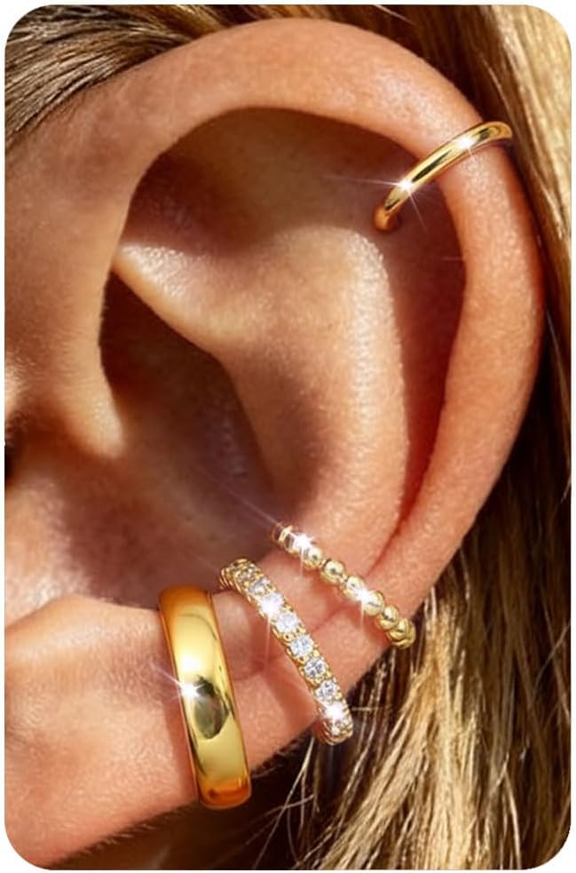 4Pairs 14K Gold Plated Ear Cuff Earrings for Women Non Piercing Jewelry - main view
