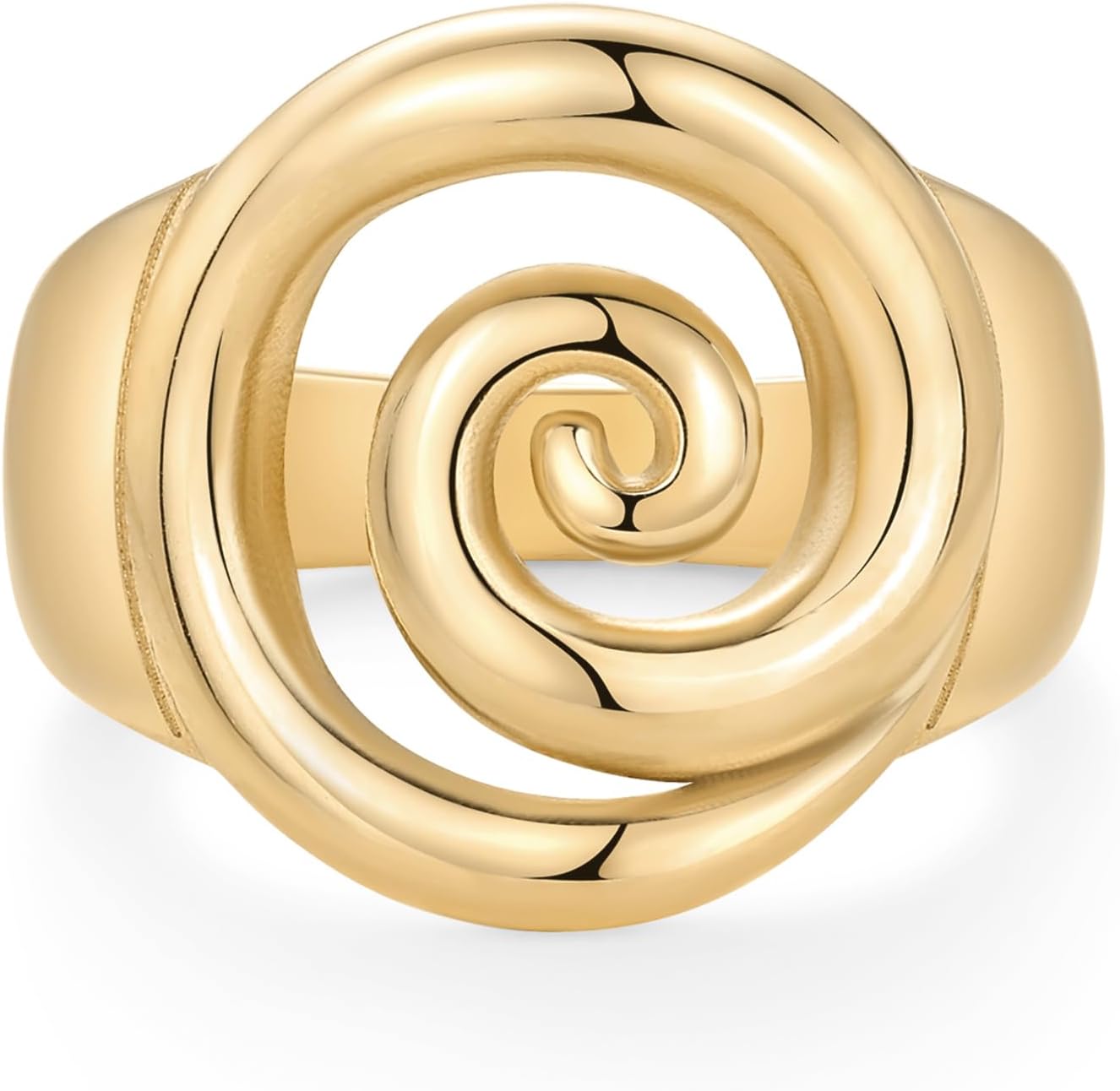 14K Gold Plated Chunky Swirl Rings for Women - Statement Spiral Ring - Bold Swirl Bands - main view
